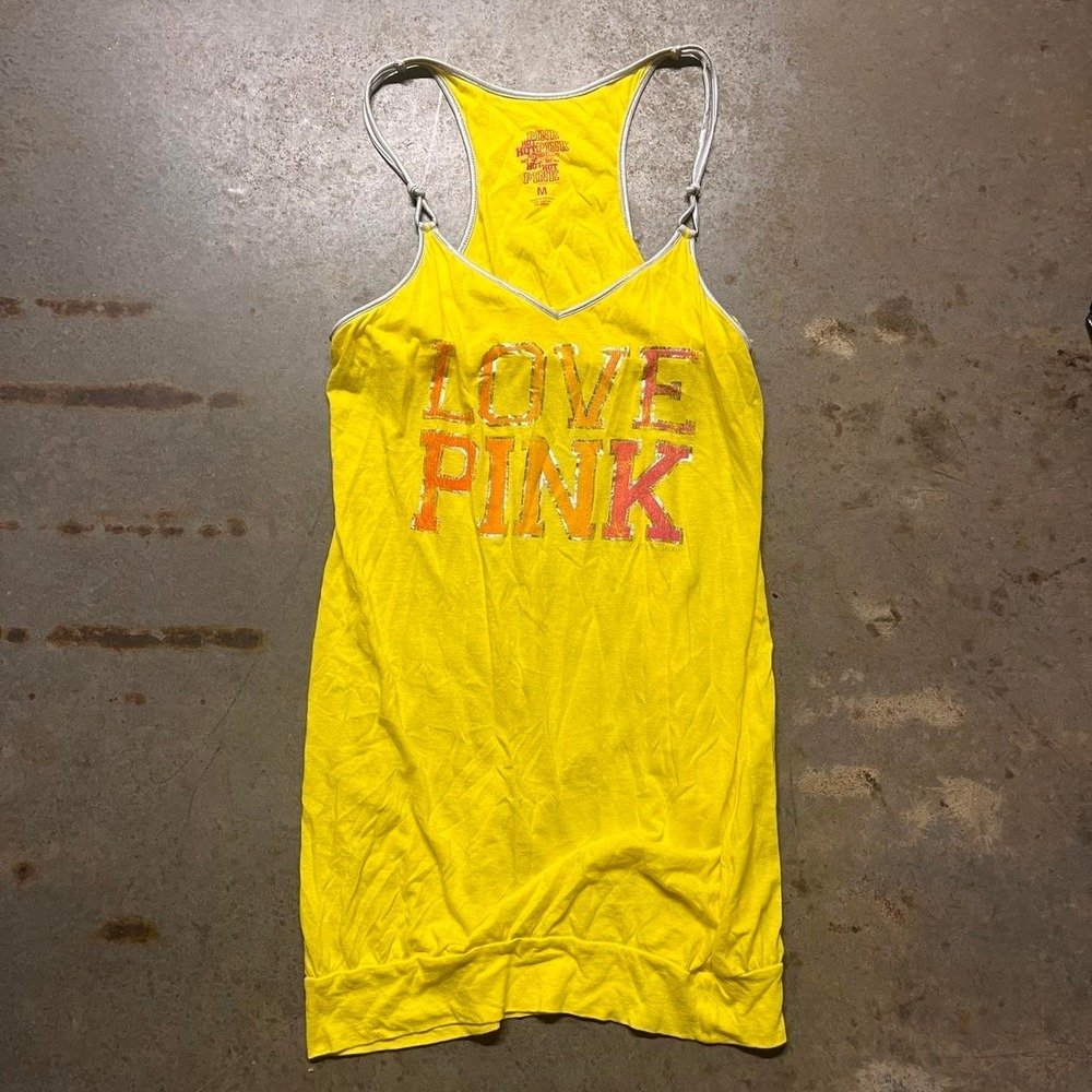 2000s y2k victorias secret pink yellow bottom fitted tank top/minidress